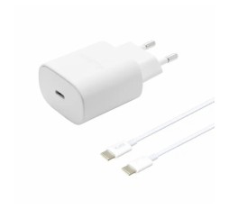 Slika proizvoda: KUĆNI PUNJAČ +CLASS TIP C 25W ZA SAMSUNG BRZI + KABEL TIP C NA TIP C BIJELI BULK