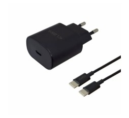 Slika proizvoda: KUĆNI PUNJAČ +CLASS TIP C 25W ZA SAMSUNG BRZI + KABEL TIP C NA TIP C CRNI BULK