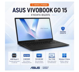 Slika proizvoda: Prijenosno računalo Asus Vivobook Go 15 E1504FA-BQ2876 AMD R3 / 8GB / 512GB SSD / 15,6" FHD / W11H (crni)