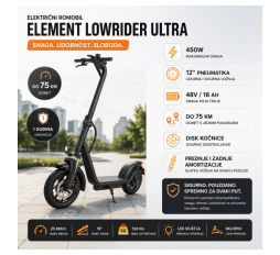 Slika proizvoda: Električni romobil ELEMENT Lowrider Ultra 450W / 12" pneumatika / 48V/16 Ah / domet do 75km (crni)